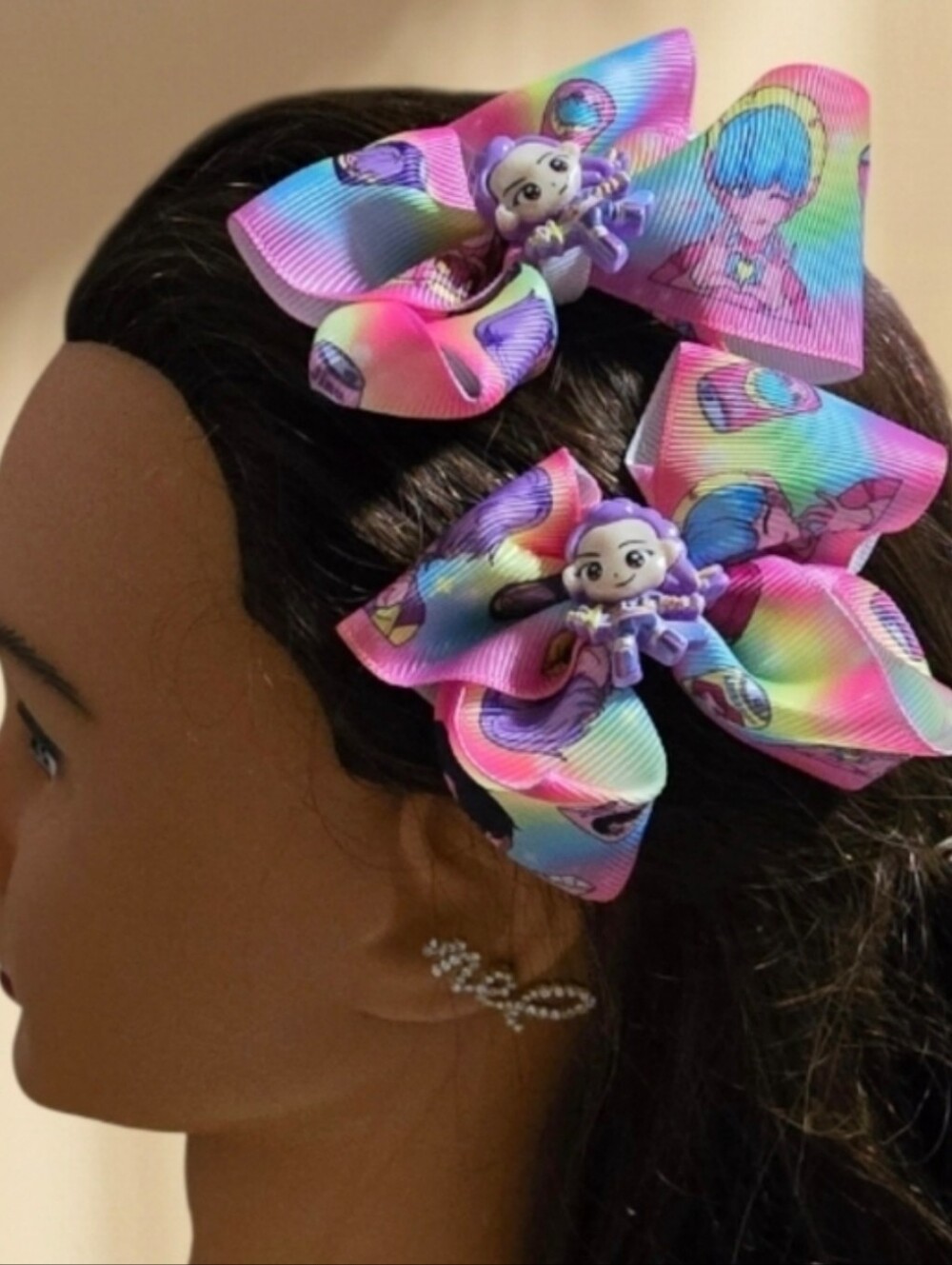 K-pop Kids Rainbow Character Hair Bows - Pink & Purple